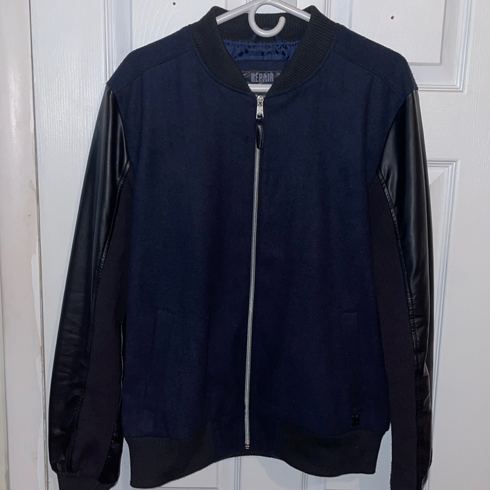 Size Medium Black and Blue Pleather Jacket